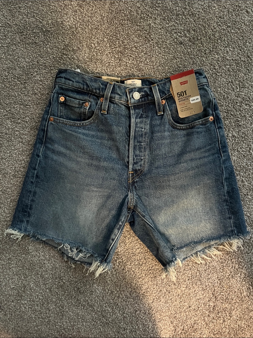Levi's Blue Frayed Hem 501 Denim Cutoff Shorts